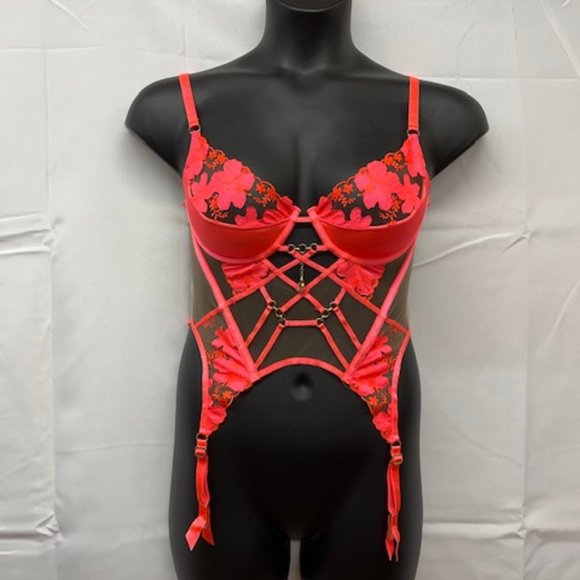 Honey Birdette Rue Neon Pink Bustier, USA Size 34D- NEW WITH TAGS - Picture 1 of 6